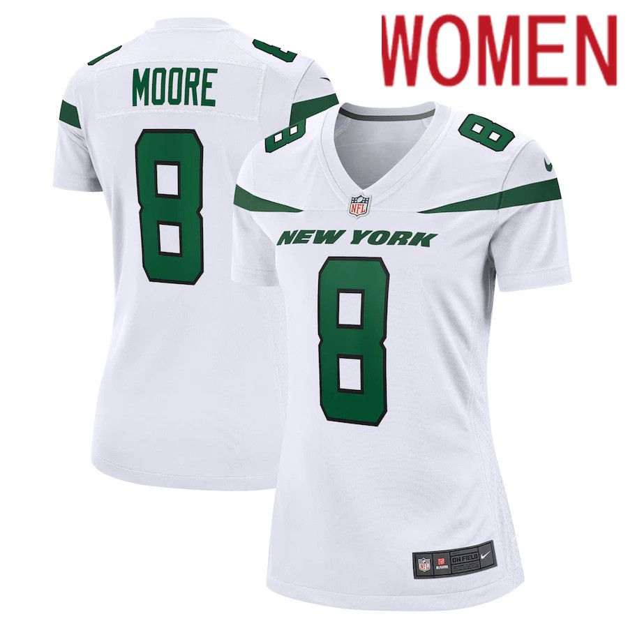 Women New York Jets 8 Elijah Moore Nike White Game NFL Jersey